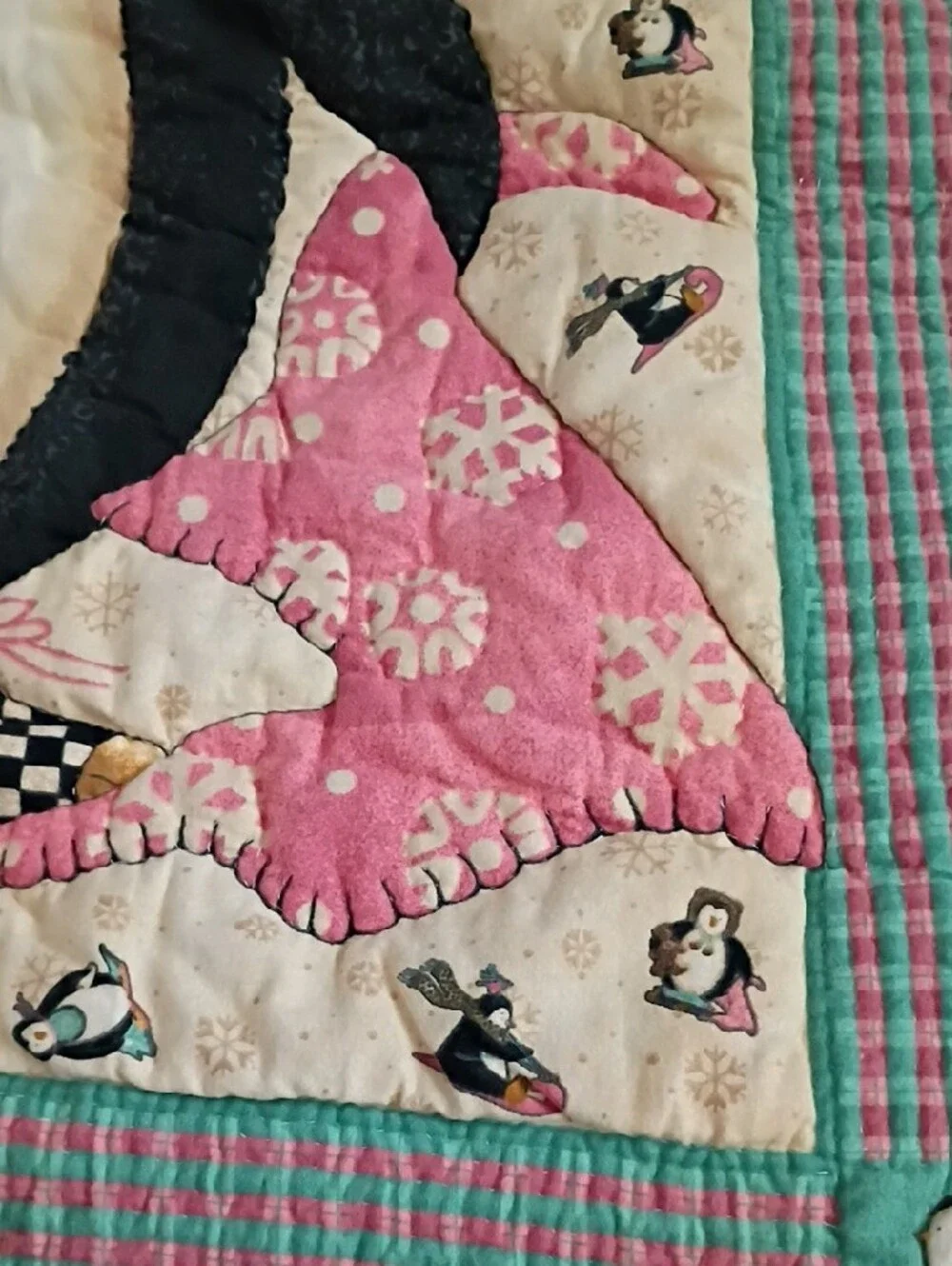 Soft Baby Quilt with Pastel Foot & Handprint and Penguin Pattern Double Sided